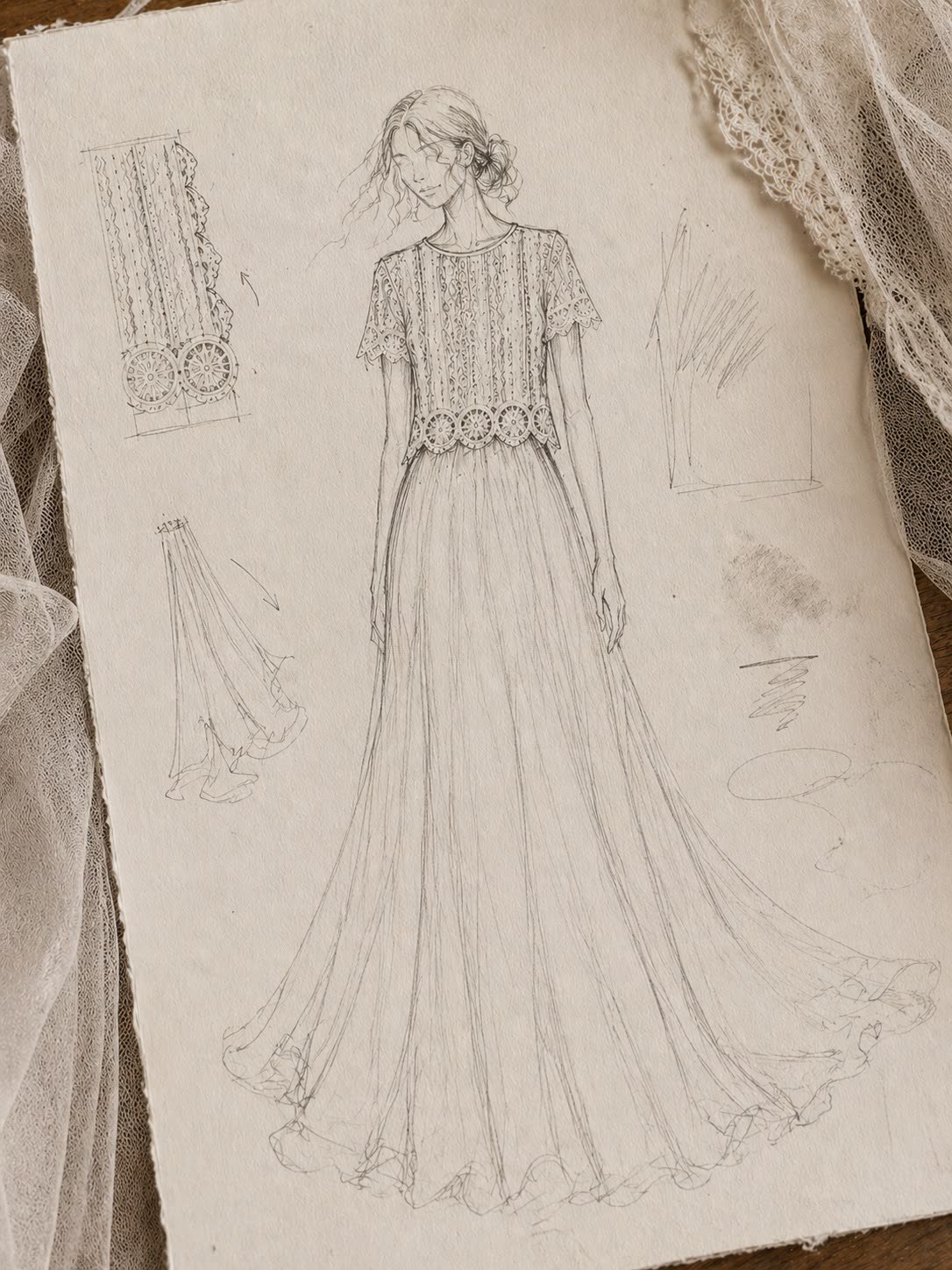 Boceto de un vestido de novia a medida